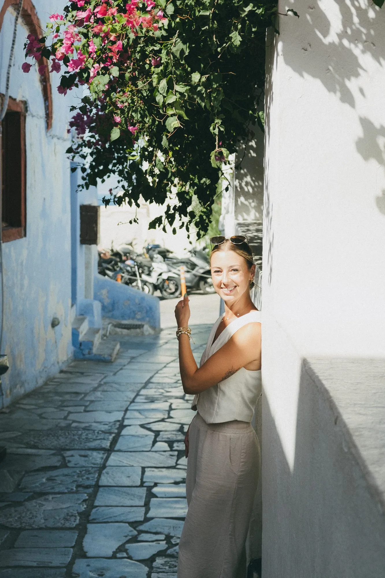 A couple photographed in Santorini, Greece